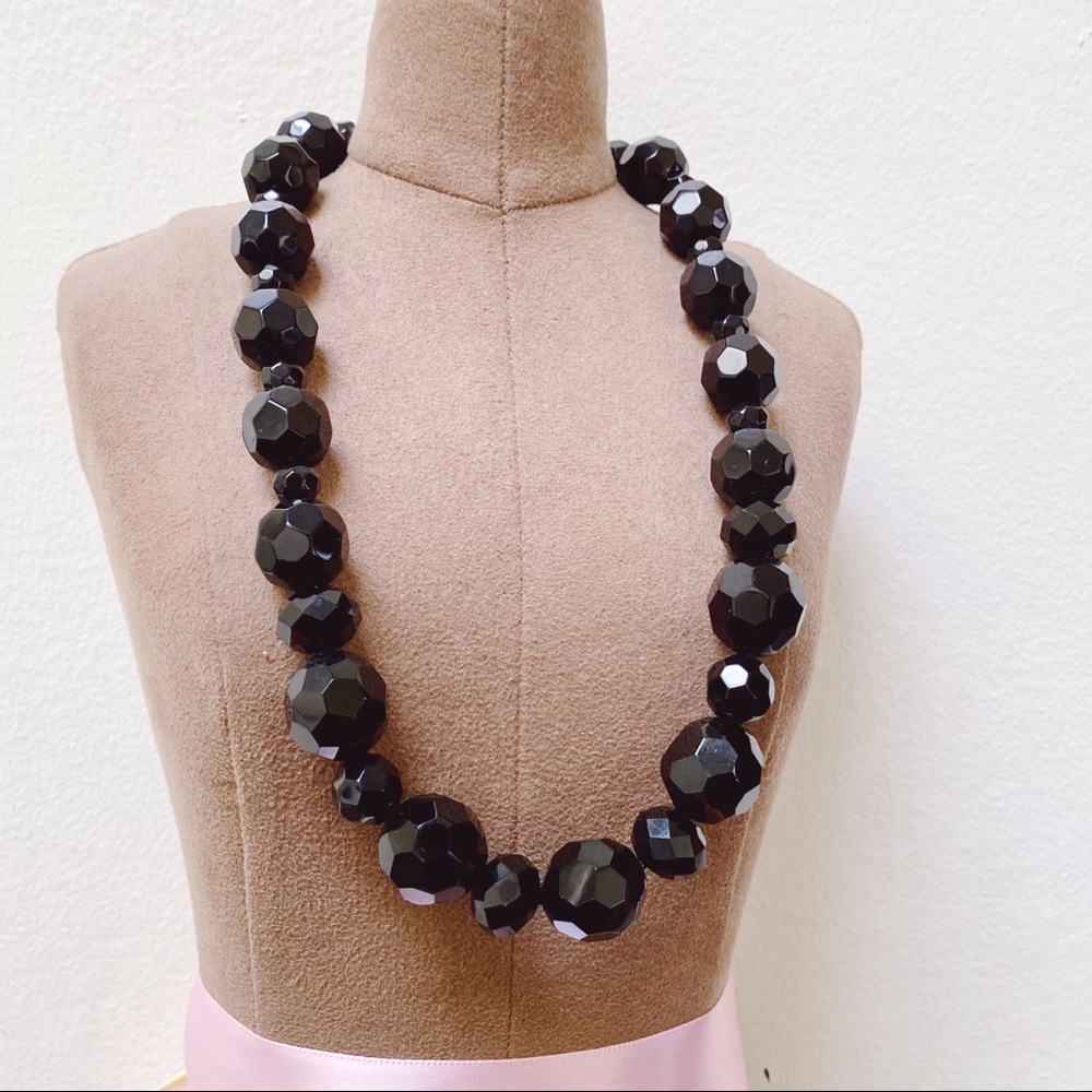 Chunky Faceted Bead Statement Necklace Black - Picture 5 of 6